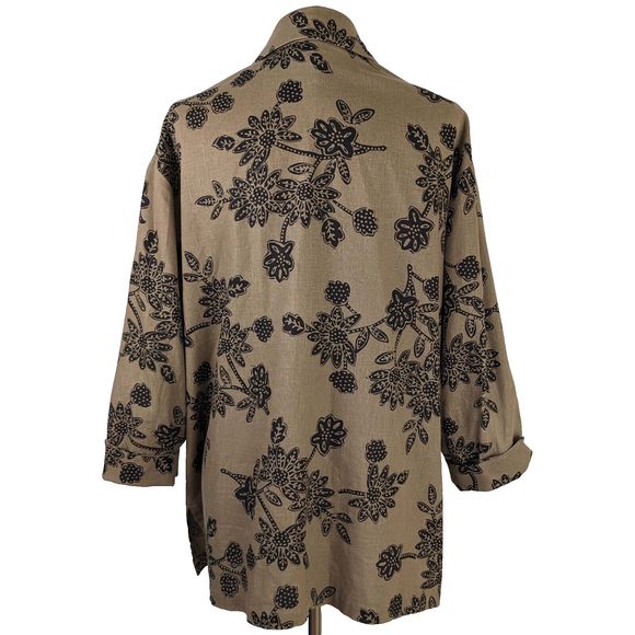 Coldwater Creek Women's 2X Brown Black Beaded Linen Blend Shirt Tunic - Picture 4 of 7